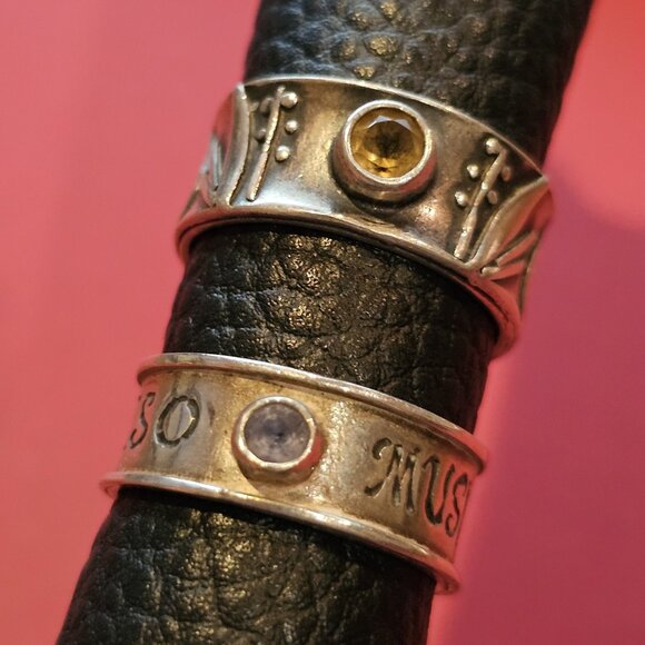 Angi Olami Jewelry - Pair of Angi Olami Sterling Silver/Semi-precious Band Rings, size 5.5